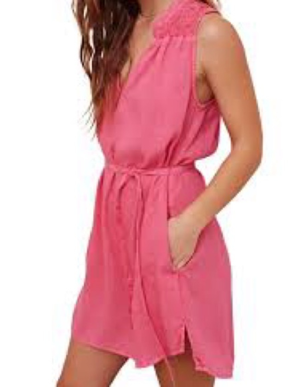 Bella Dahl Coral Pink Sleeveless Drawstring Mini Dress